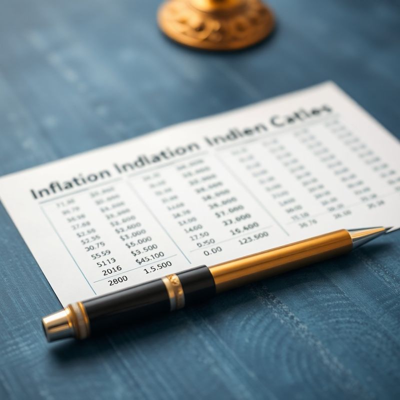 Tabulky inflačních indexů a pero na modrošedém povrchu